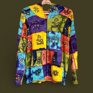 Rising International Hoodie Women XL Boho Patchwork Hippie Festival Celestial EC